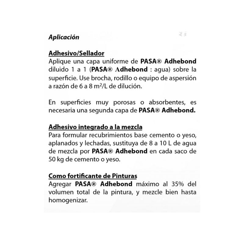 Adhesivo y Sellador Fortiﬁcador De Mezclas Pasa Adhebond